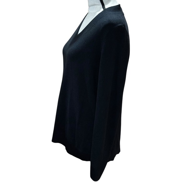 J.Jill Black V Neck Long Sleeve Sweater M Petite Cotton Nylon Blend - Picture 3 of 9